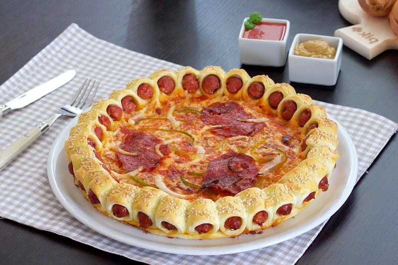 Пицца с колбасой и сыром  домашняя  98 домашних вкусных рецептов