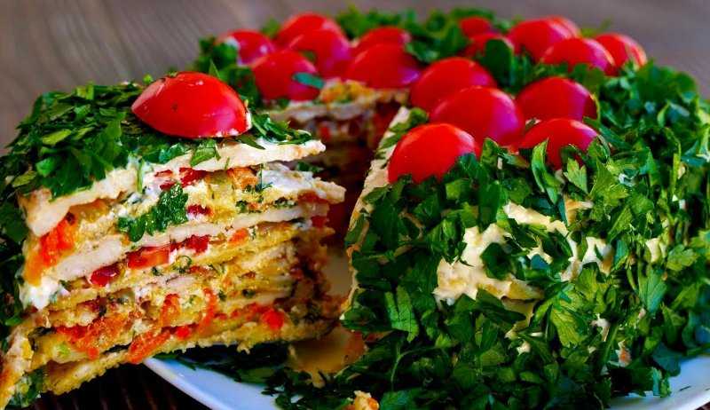 Закусочный торт из кабачков с помидорами и зеленью рецепт с фото пошагово и видео - 1000.menu