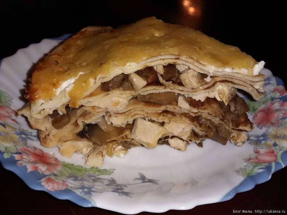 Блинный торт с курицей и грибами пошаговый рецепт