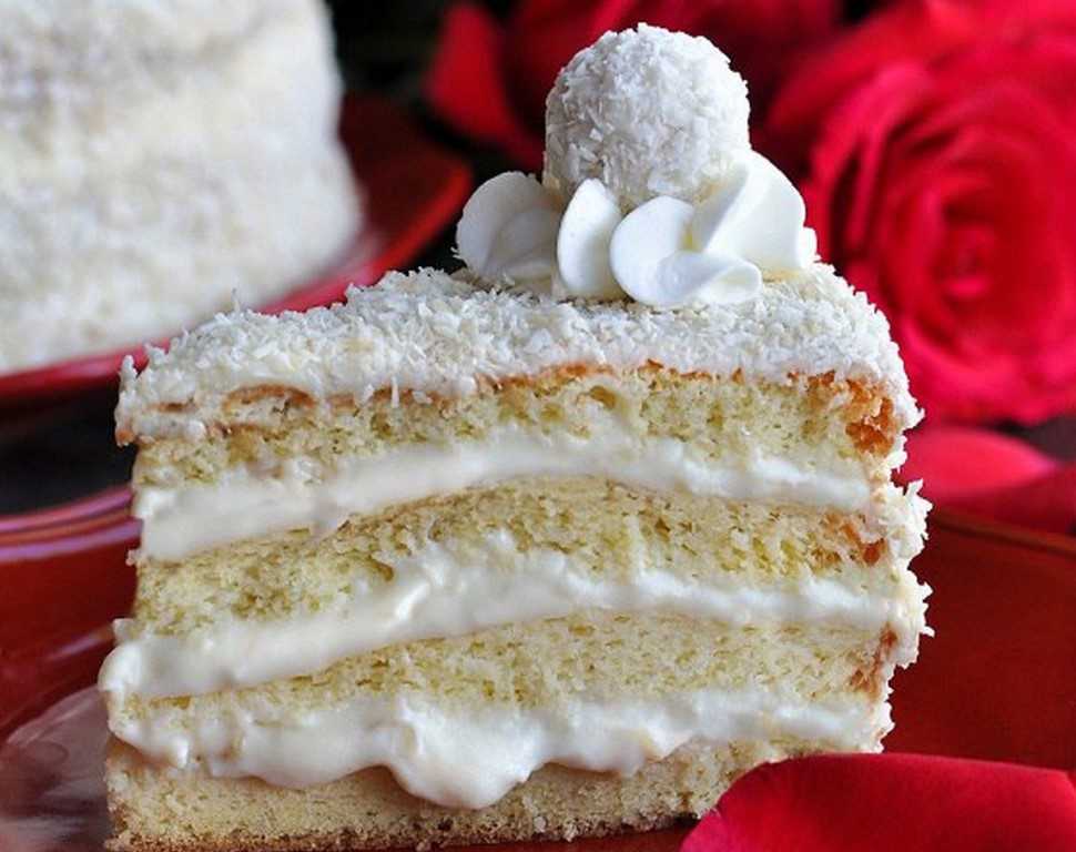 Торт «рафаэлло» - рецепты крема, белых и бисквитных коржей, десерта без выпечки с творогом или маскарпоне