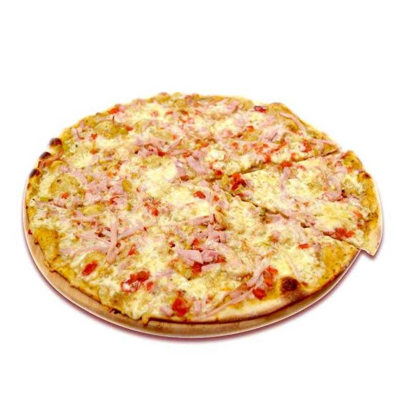 Пицца с солёными огурцами, колбасой и сыром